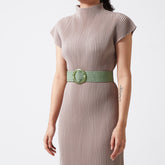 Green elastic rattan belt with acrylic buckle